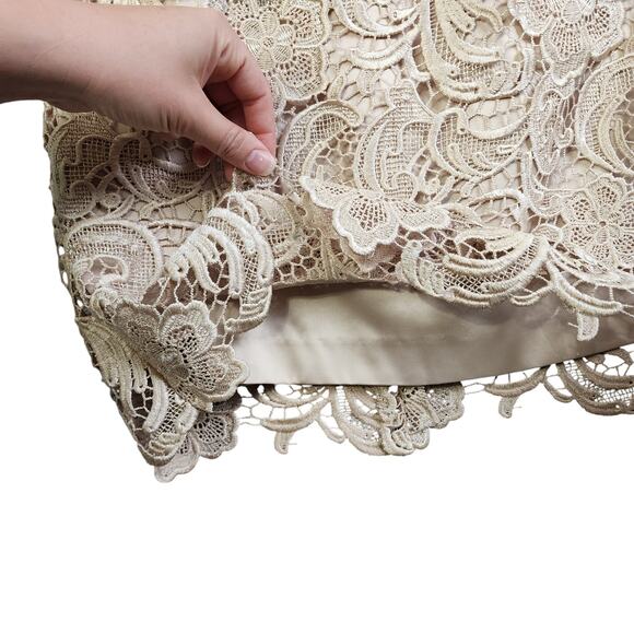 Cache Womens Vintage Gold Lace Strapless Dress Size 8 Floral Lace Mini Cocktail - Picture 4 of 13